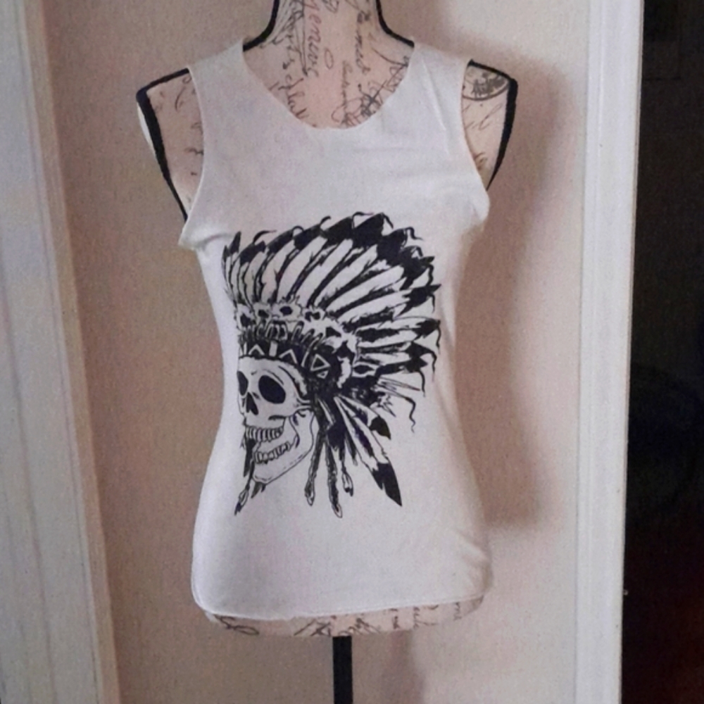 Indian Skull Headdress Hand Cut Muscle Tee Tank Top